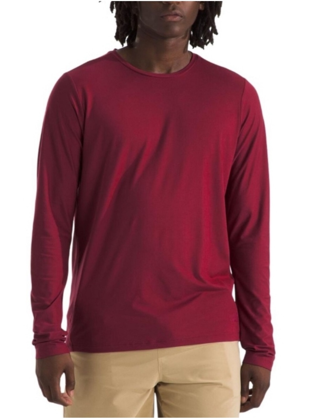 North Face organic cotton men’s Red Long-Sleeve Crewneck Shirt Sz XL